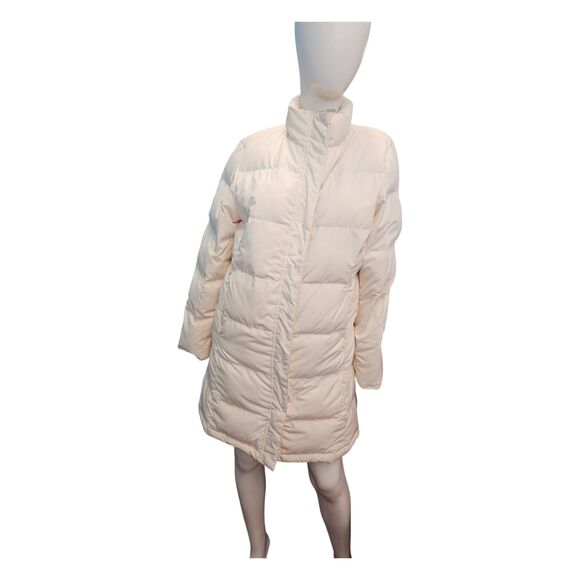 LL Bean Off White Down Puffer Long Coat Womens Size Small Petite - Picture 1 of 12